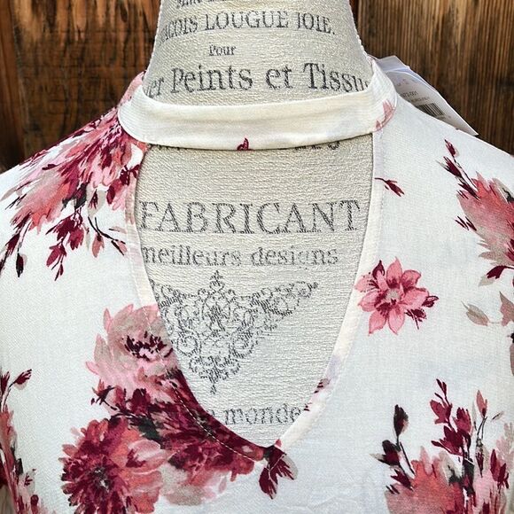 NORDSTOMS, LUSH IVORY-BURGANDY BLOUSE BNWT Size XS - Picture 2 of 7